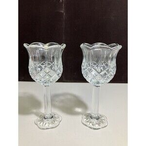 Home Interiors HOMCO 2 Candle Holders 7” Tulip Votive Scallop Stem Foot
